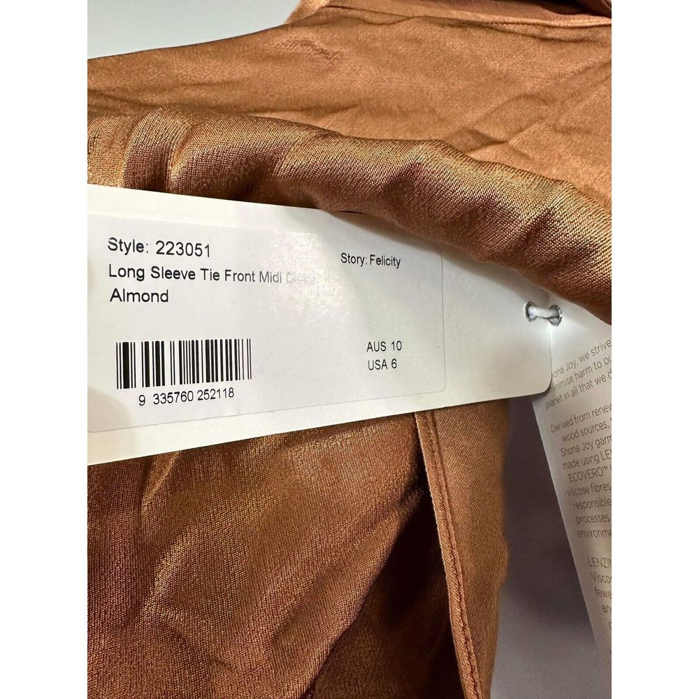New Felicity Long Sleeve Tie Front Midi Dress in Almond Shona Joy Size Us 6 - Picture 9 of 9
